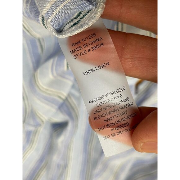Soft Surroundings Women's PXL Blue Button-Up 100% Linen Shirt Striped Minimalist - Picture 3 of 9